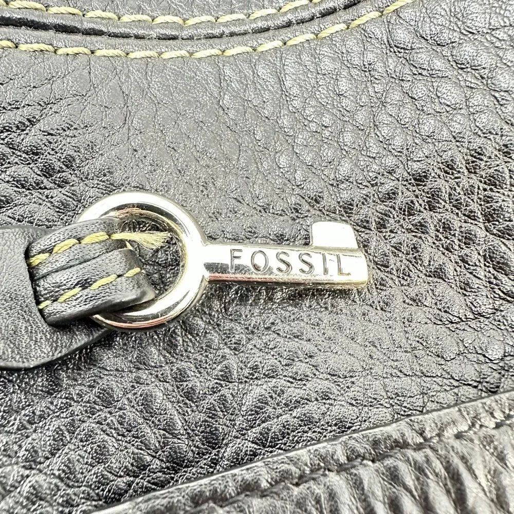 Vintage Fossil Black Pebbled Leather Handbag Satchel Purse - Picture 11 of 15